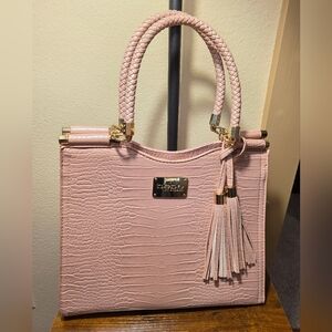 Pink Croc-Embossed Tote with Tassel